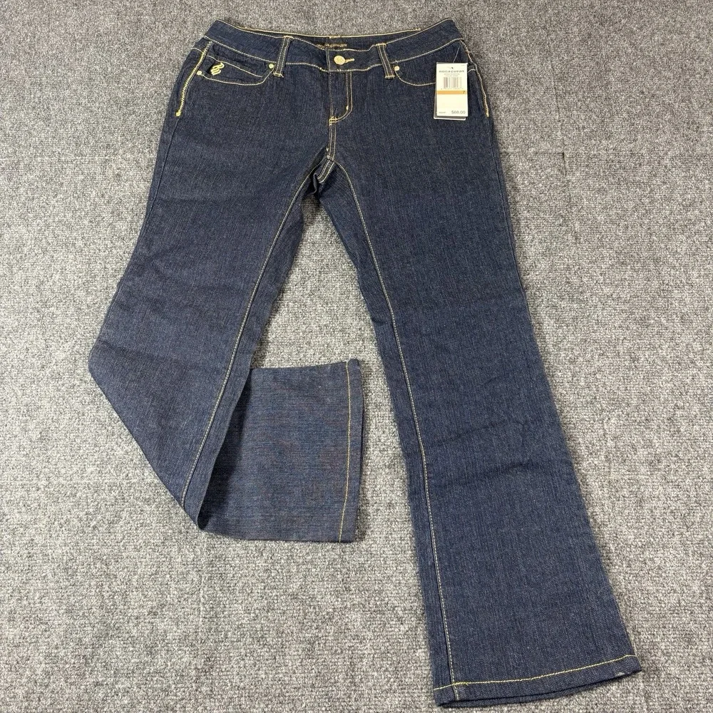Vintage Y2K Juniors Roca Wear Flare Jeans Size 7 Sequin Gold Pockets Hip hop NWT